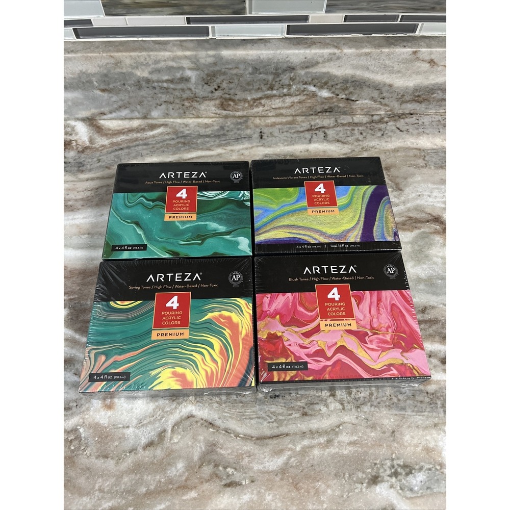 ARTEZA Iridescent Acrylic‎ Paint, Lot of 4 Boxes 4 fl oz Bottles Per Package